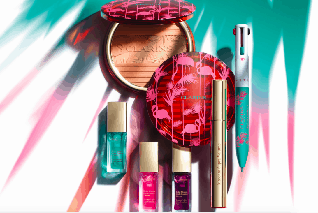 Palme stilizzate e fenicotteri rosa, ecco la Collezione Make up Clarins Estate 2018!