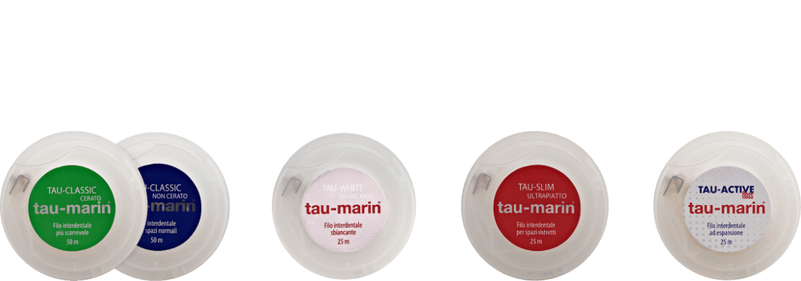 tau-white, il filo interdentale sbiancante di tau-marin, ti regala denti smaglianti!