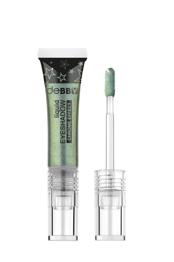 deBBY_CV_LiquidEYESHADOW-CHROME-EFFECT_Greenwood-580x870 Chrome Vibes: il make up glow delle pop icon